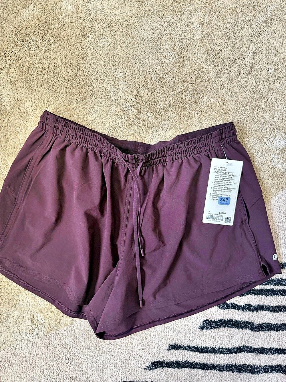 Lululemon Court Rival High-Rise Short 3" Black Plum